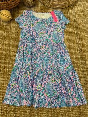 Lilly Pulitzer Pink One-Piece Dress with Blue & Green Swirl Print